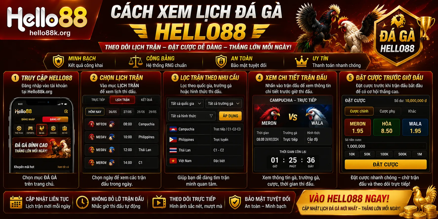 Cách xem lịch đá gà Hello88