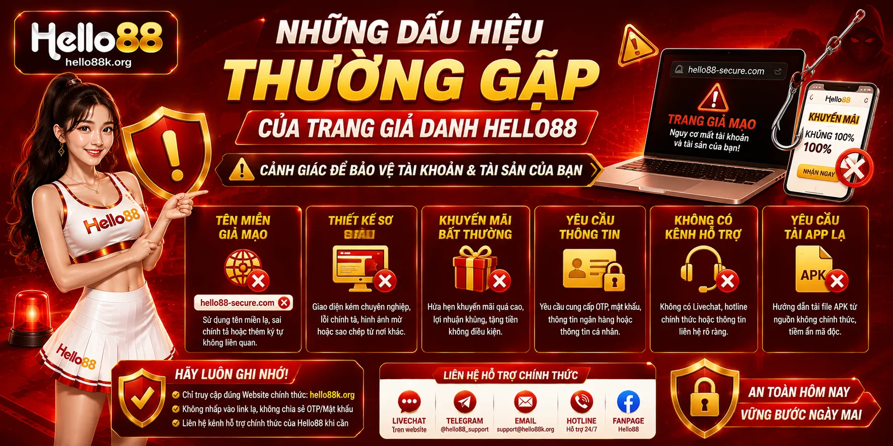 Cảnh Báo Bảo Mật Hello88: Phishing, OTP Và APK Giả 1 Những dấu hiệu thường gặp của trang giả danh Hello88