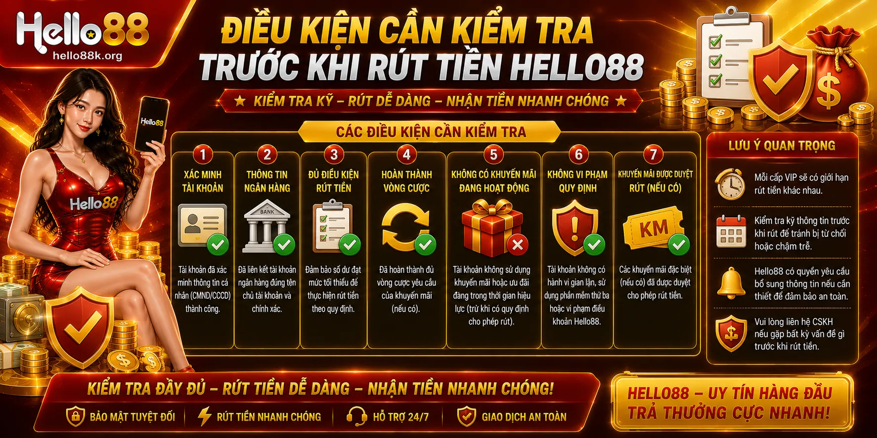 Điều kiện cần kiểm tra trước khi rút tiền Hello88