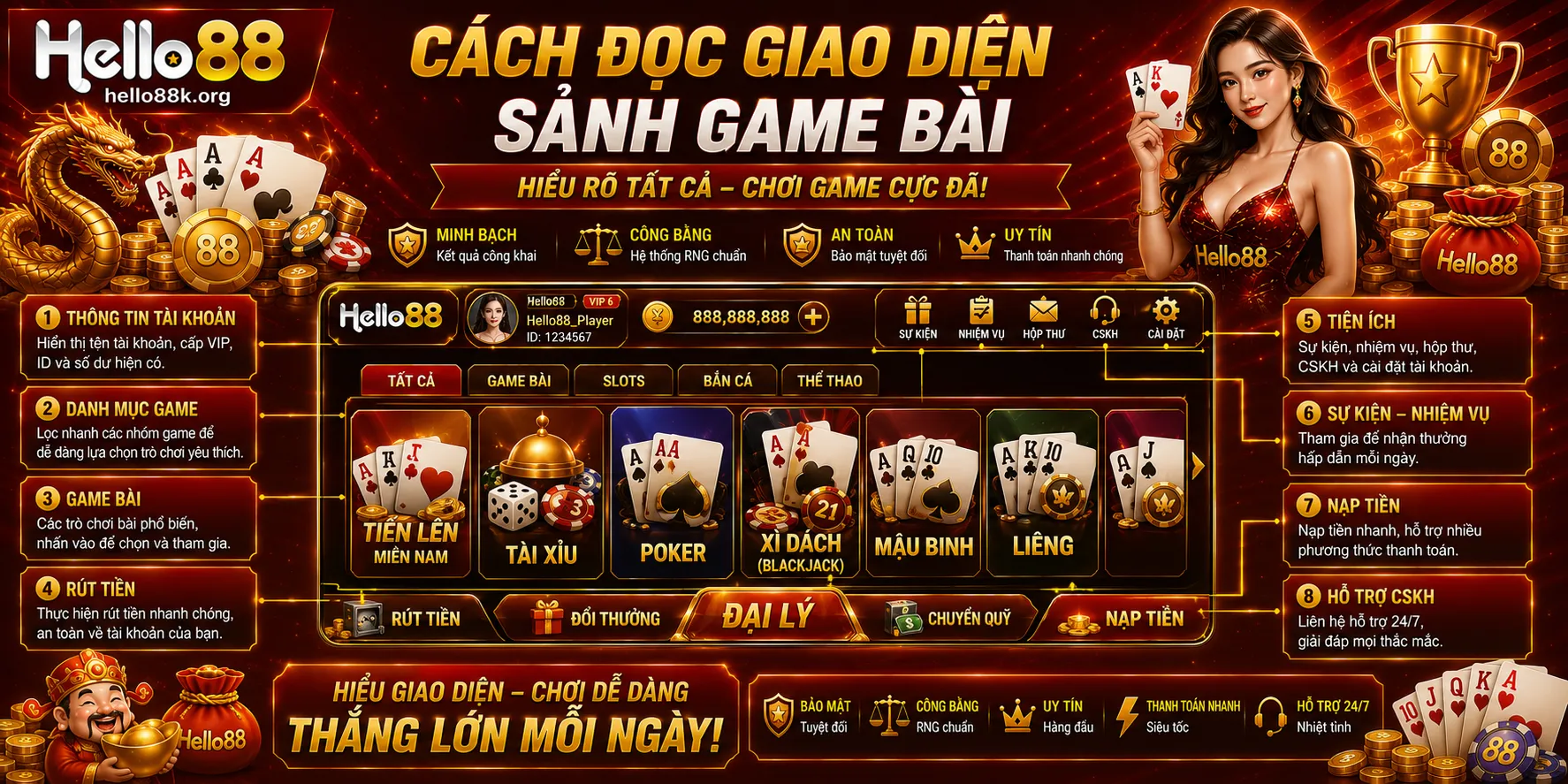 Game Bài Hello88: Các Trò Chơi Và Luật Cơ Bản 2 Cách đọc giao diện sảnh game bài