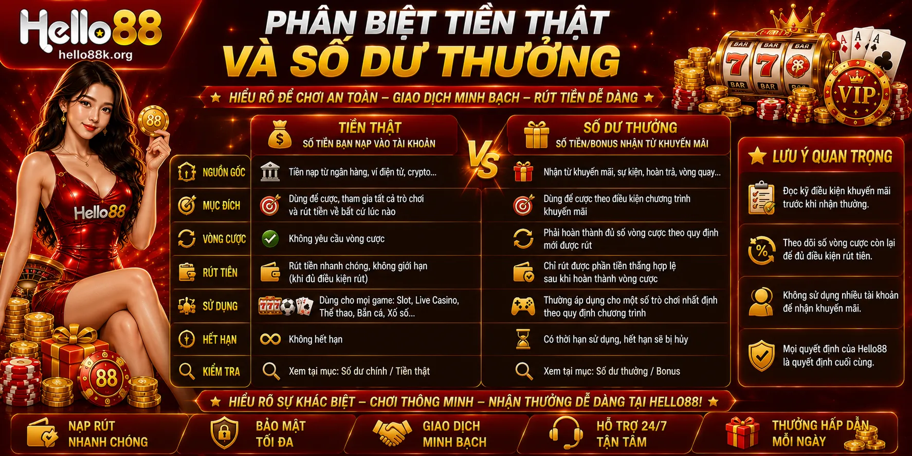 Phân biệt tiền thật và số dư thưởng